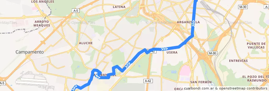 Mapa del recorrido Bus 47: Carabanchel Alto → Atocha de la línea  en Madrid.