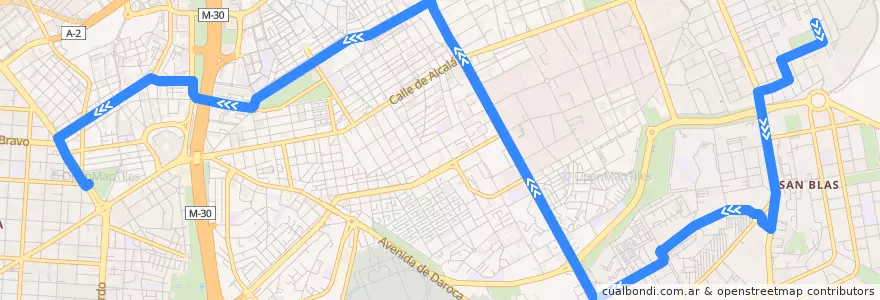 Mapa del recorrido Bus 48: Bº Canillejas → Manuel Becerra de la línea  en Madrid.