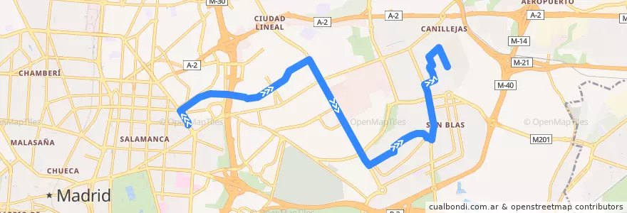 Mapa del recorrido Bus 48: Manuel Becerra → Bº Canillejas de la línea  en Madrid.