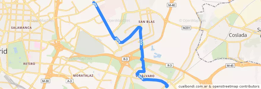 Mapa del recorrido Bus 4: Ciudad Lineal → Puerta Arganda de la línea  en Madrid.