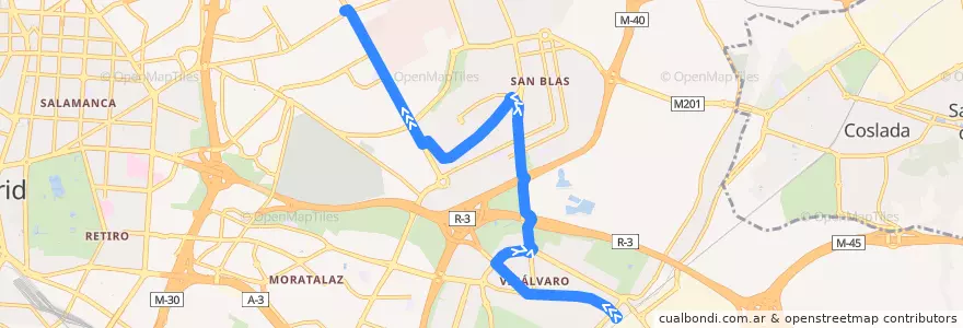 Mapa del recorrido Bus 4: Puerta Arganda → Ciudad Lineal de la línea  en Madrid.