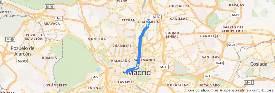 Mapa del recorrido Bus 51: Plaza Perú → Sol de la línea  en مدريد.