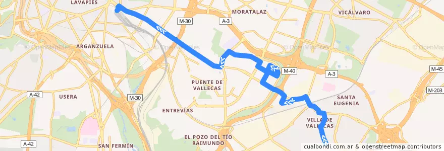 Mapa del recorrido Bus 54: Barrio Vilano → Atocha de la línea  en 마드리드.