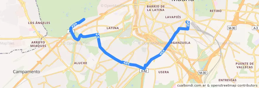 Mapa del recorrido Bus 55: Atocha → Batan de la línea  en Madrid.