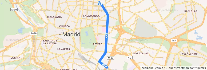 Mapa del recorrido Bus 56: Diego de León → Puente Vallecas de la línea  en Madrid.