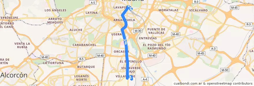 Mapa del recorrido Bus 59: Atocha → San Cristobal de la línea  en Мадрид.