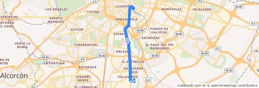Mapa del recorrido Bus 59: San Cristobal → Atocha de la línea  en Madrid.