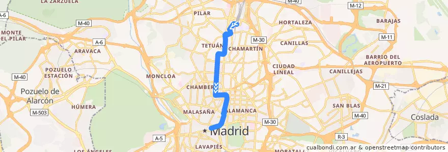 Mapa del recorrido Bus 5: Chamartin → Sol de la línea  en Мадрид.