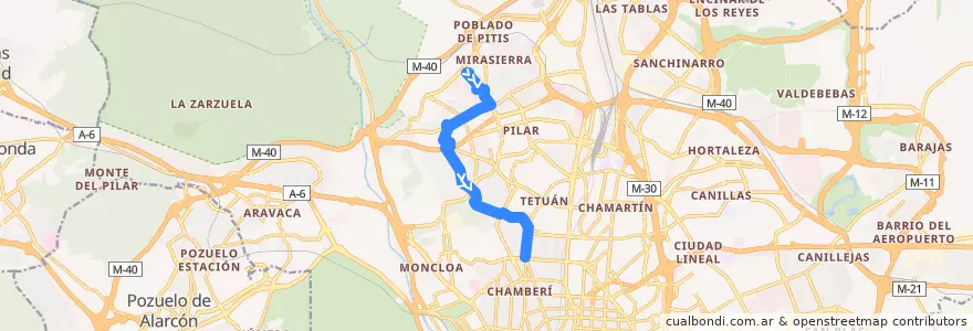 Mapa del recorrido Bus 64: Arroyo Fresno → Cuatro Caminos de la línea  en Madrid.