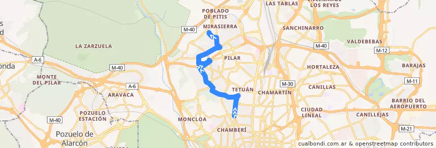 Mapa del recorrido Bus 64: Cuatro Caminos → Arroyo Fresno de la línea  en Madrid.
