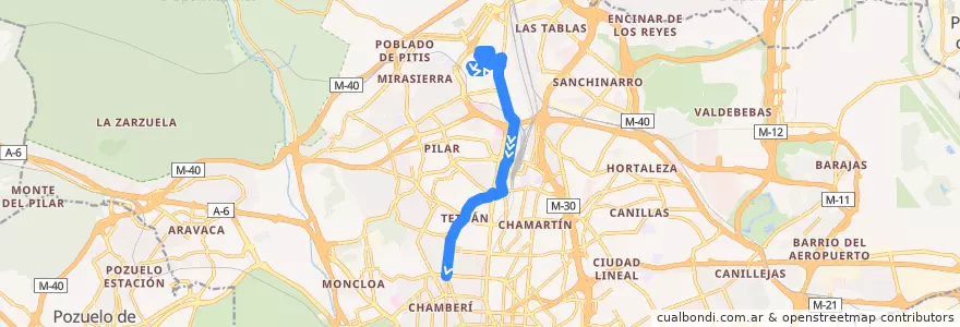 Mapa del recorrido Bus 66: Fuencarral → Cuatro Caminos de la línea  en Madrid.