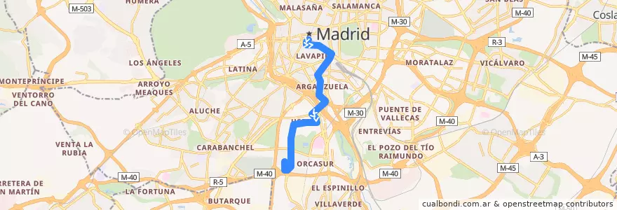 Mapa del recorrido Bus 6: Benavente → Orcasitas de la línea  en مدريد.