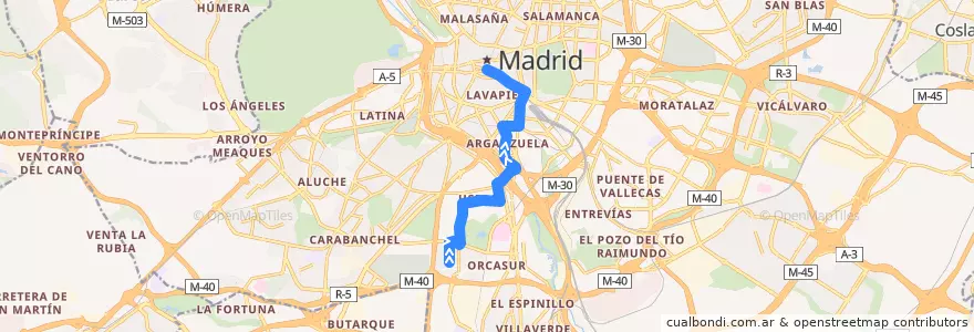Mapa del recorrido Bus 6: Orcasitas → Benavente de la línea  en مادرید.
