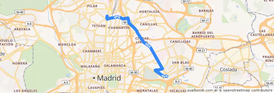 Mapa del recorrido Bus 70: Alsacia → Plaza Castilla de la línea  en Madrid.