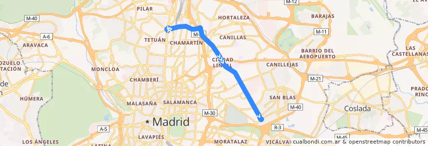 Mapa del recorrido Bus 70: Plaza Castilla → Alsacia de la línea  en Madrid.