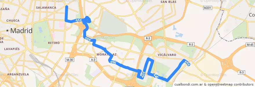 Mapa del recorrido Bus 71: Puerta Arganda → Manuel Becerra de la línea  en Madrid.