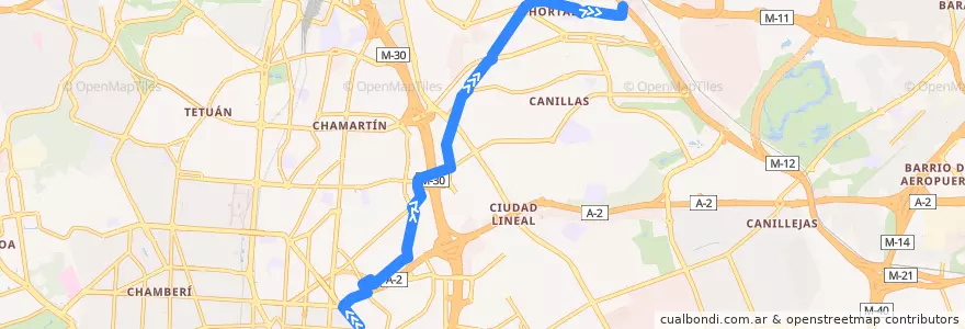 Mapa del recorrido Bus 72: Diego de León → Hortaleza de la línea  en Madrid.