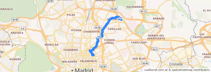 Mapa del recorrido Bus 72: Hortaleza → Diego de León de la línea  en Madrid.