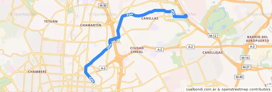 Mapa del recorrido Bus 73: Diego de León → Canillas de la línea  en Madrid.