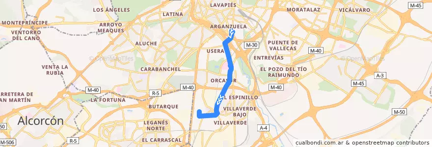 Mapa del recorrido Bus 76: Plaza Beata → Villaverde Alto de la línea  en مدريد.