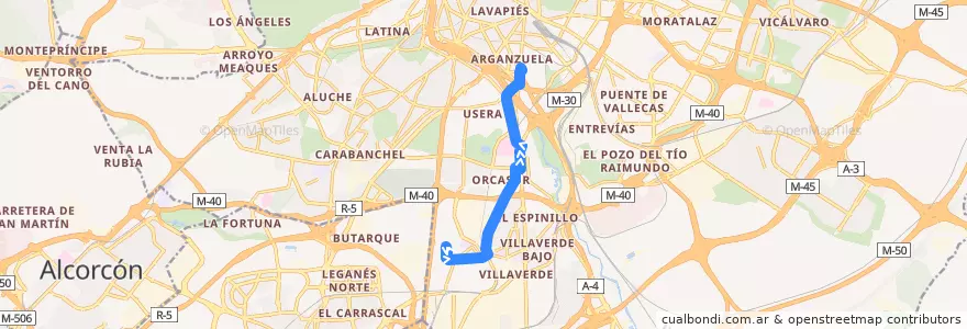 Mapa del recorrido Bus 76: Villaverde Alto → Plaza Beata de la línea  en Madrid.