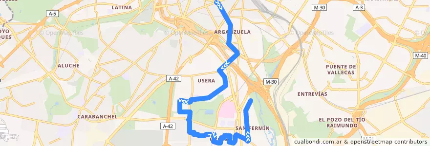 Mapa del recorrido Bus 78: Embajadores → San Fermin de la línea  en Madrid.