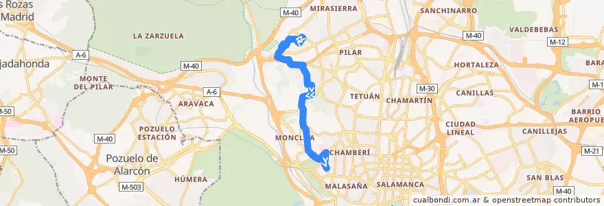 Mapa del recorrido Bus 82: Barrio Peñagrande → Moncloa de la línea  en 마드리드.