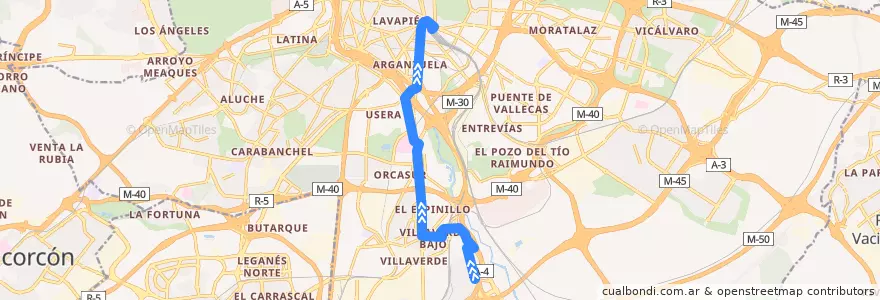 Mapa del recorrido Bus 85: Los Rosales → Atocha de la línea  en Мадрид.