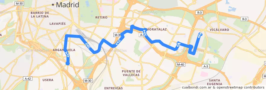 Mapa del recorrido Bus 8: Valdebernardo → Legazpi de la línea  en مدريد.