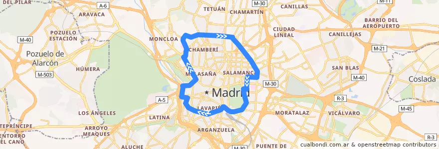 Mapa del recorrido Bus C1: Circular 1 de la línea  en Madrid.