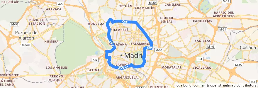 Mapa del recorrido Bus C2: Circular 2 de la línea  en Madrid.