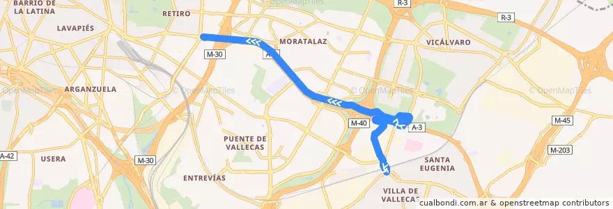 Mapa del recorrido Bus E: Politécnico → Conde de Casal de la línea  en Мадрид.