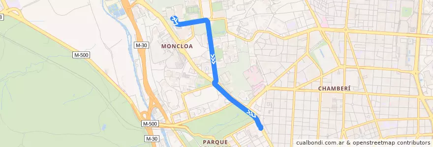 Mapa del recorrido Bus G: Ciudad Universitaria → Moncloa de la línea  en 마드리드.