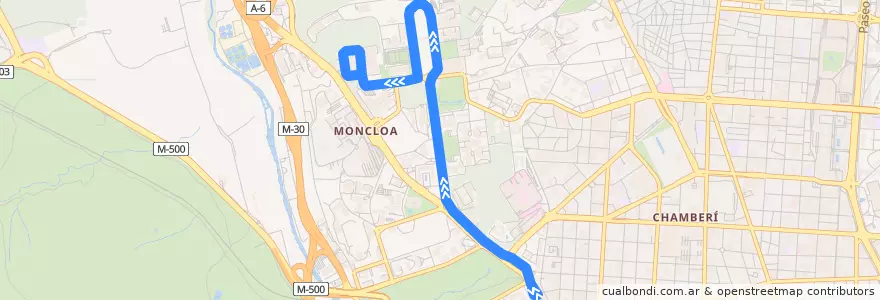 Mapa del recorrido Bus G: Moncloa → Ciudad Universitaria de la línea  en Madrid.