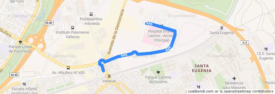 Mapa del recorrido Bus H1: H. I. Leonor → Sierra Guadalupe de la línea  en Madrid.