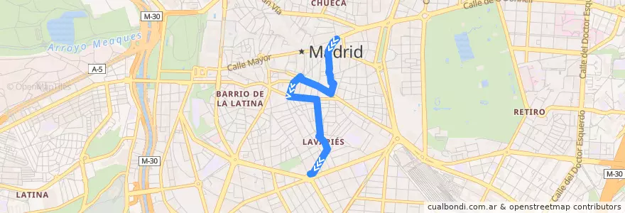 Mapa del recorrido Bus M1: Sevilla → Embajadores de la línea  en Мадрид.