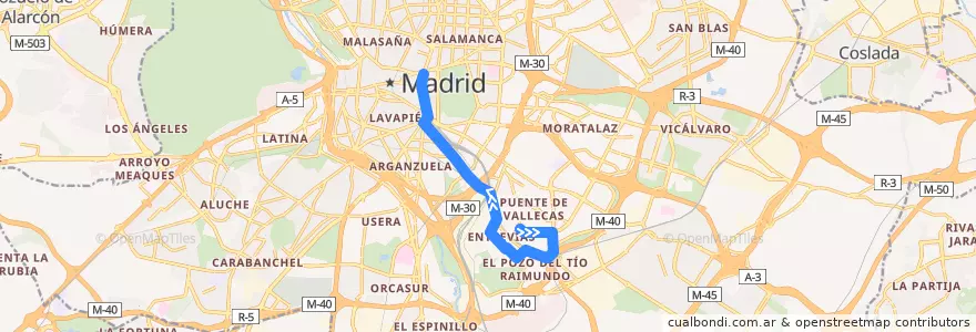 Mapa del recorrido Bus N11: Madrid Sur → Cibeles de la línea  en Мадрид.