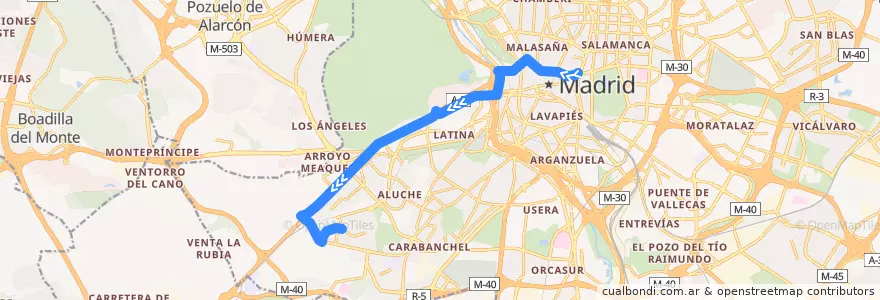 Mapa del recorrido Bus N19: Cibeles → San Ignacio de la línea  en Мадрид.