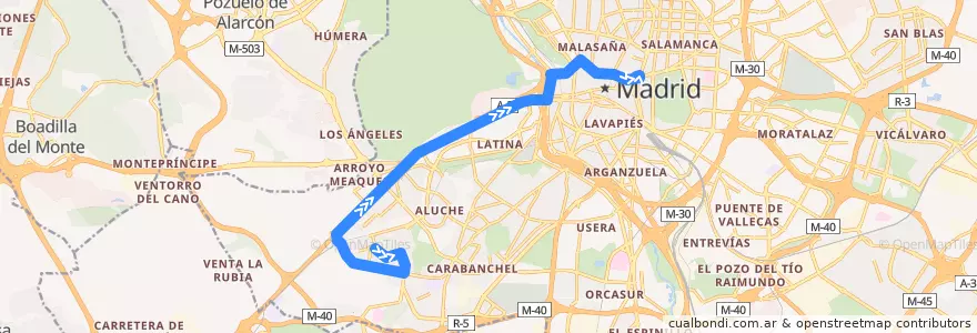 Mapa del recorrido Bus N19: San Ignacio → Cibeles de la línea  en Madrid.