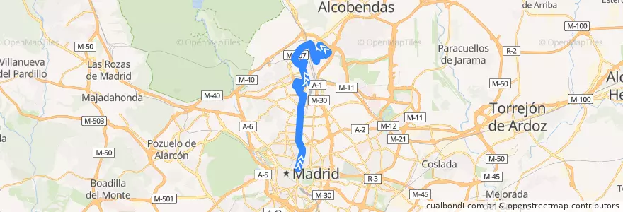 Mapa del recorrido Bus N24: Cibeles → Las Tablas de la línea  en Madrid.