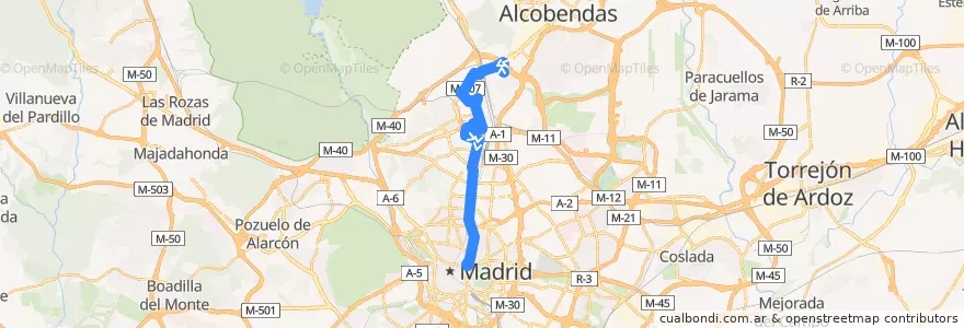 Mapa del recorrido Bus N24: Las Tablas → Cibeles de la línea  en مادرید.