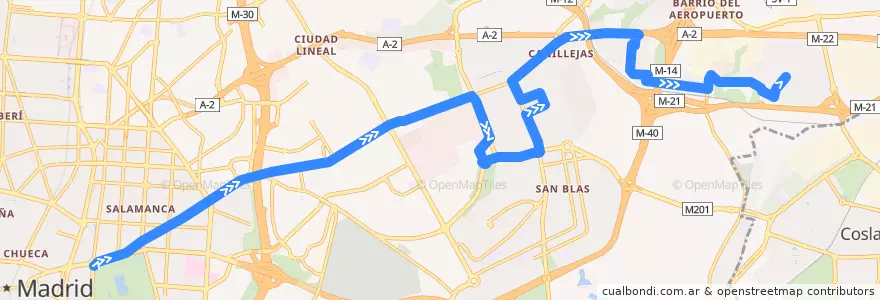 Mapa del recorrido Bus N5: Cibeles → Fin de Semana de la línea  en 마드리드.