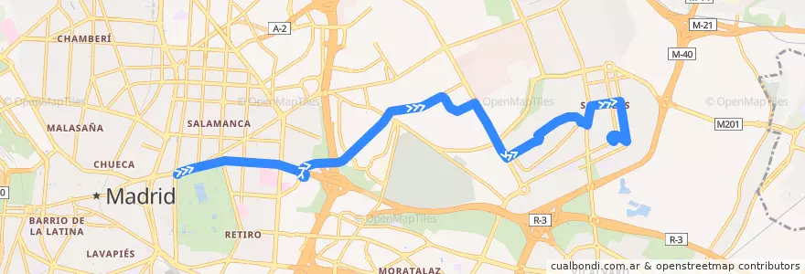 Mapa del recorrido Bus N6: Cibeles → Las Rosas de la línea  en Madrid.