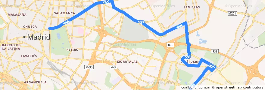 Mapa del recorrido Bus N7: Vicalvaro → Cibeles de la línea  en 마드리드.