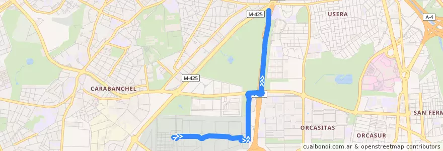 Mapa del recorrido Bus SE702: Cementerio Sur → Plaza Eliptica de la línea  en Madrid.