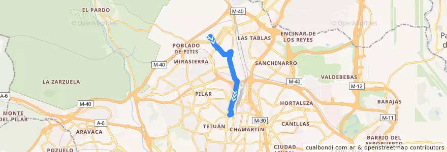 Mapa del recorrido Bus SE704: Cmtº Fuencarral → Plaza Castilla de la línea  en 마드리드.