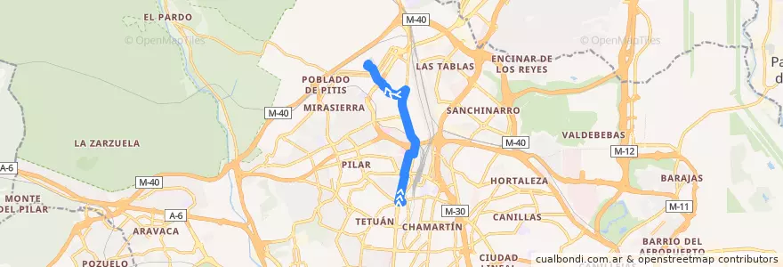 Mapa del recorrido Bus SE704: Plaza Castilla → Cmtº Fuencarral de la línea  en 마드리드.