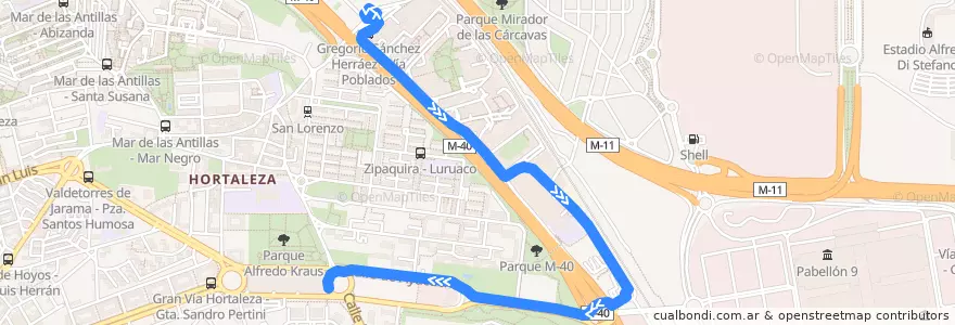 Mapa del recorrido Bus T11: Cristalia → Mar de Cristal de la línea  en Madrid.