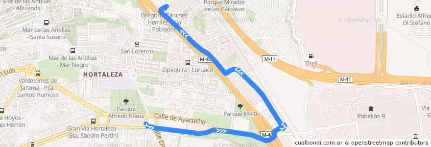 Mapa del recorrido Bus T11: Mar de Cristal → Cristalia de la línea  en Madrid.