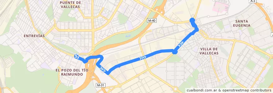 Mapa del recorrido Bus T31: Est. El Pozo → Sierra Guadalupe de la línea  en Madrid.